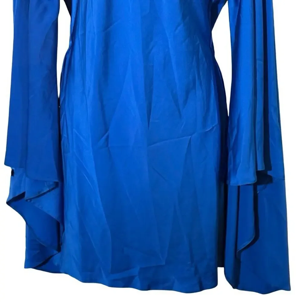 Asos Low Strappy Back Long Flare Sleeve Mini Blue Party cocktail Evening Dress 8